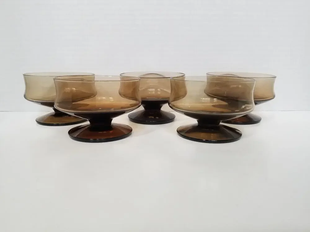 Vintage MCM Mid Century Smoke Brown Short Sherbet Dish Cup Dessert Stackable 8oz